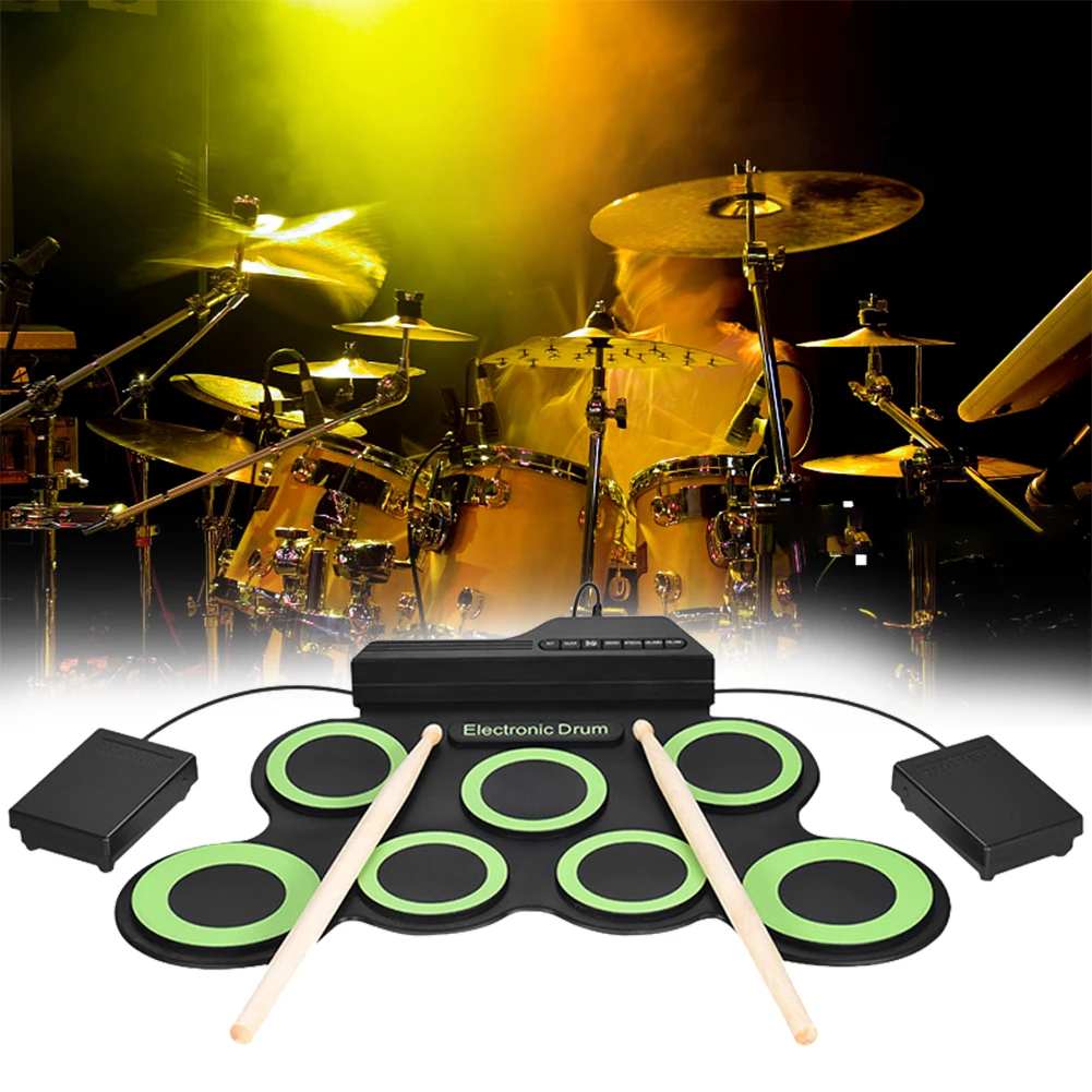 Electronic Roll Up Drum Kit Digital 7-Pad With Drumsticks Foot Pedals Compact Portable Roll-up Drum Set Musical Instrument
Electronic Roll Up Drum Kit Digital 7-Pad With Drumsticks Foot Pedals Compact Portable Roll-up Drum Set Musical Instrument