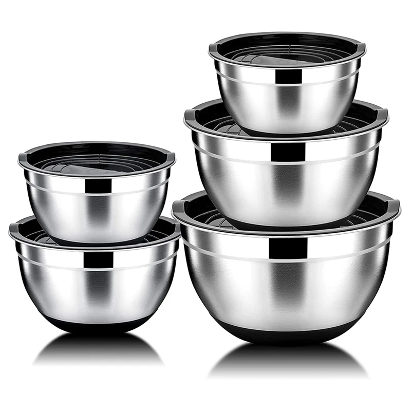 5 Pcs Mixing Bowl,Stainless Steel Salad Bowl with Airtight Lid&Non-Slip Base,Serving Bowl for Kitchen Cooking Baking,Etc
5 Pcs Mixing Bowl,Stainless Steel Salad Bowl with Airtight Lid&Non-Slip Base,Serving Bowl for Kitchen Cooking Baking,Etc