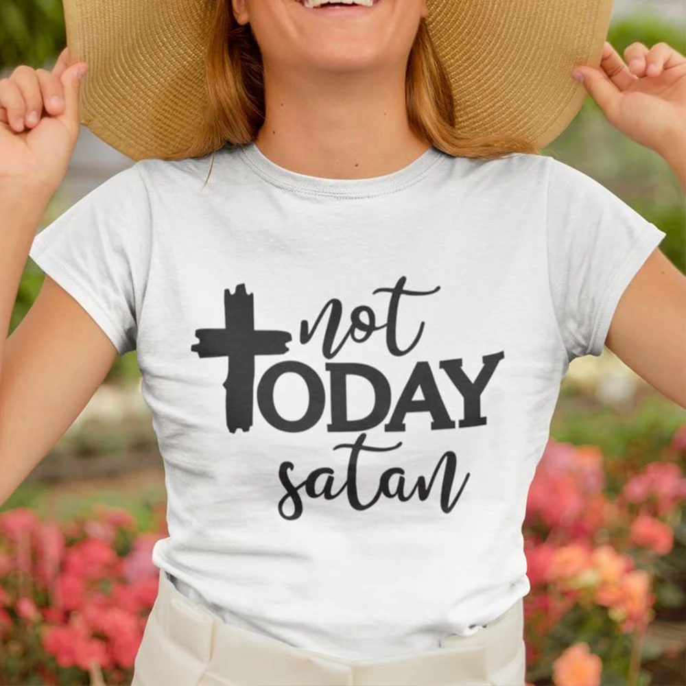 Not Today Satan христианские Женщины футболки повседневные свободные Kawaii верный женская одежда церковная Одежда для девочек белый топ с рисунком,
Not Today Satan христианские Женщины футболки повседневные свободные Kawaii верный женская одежда церковная Одежда для девочек белый топ с рисунком,