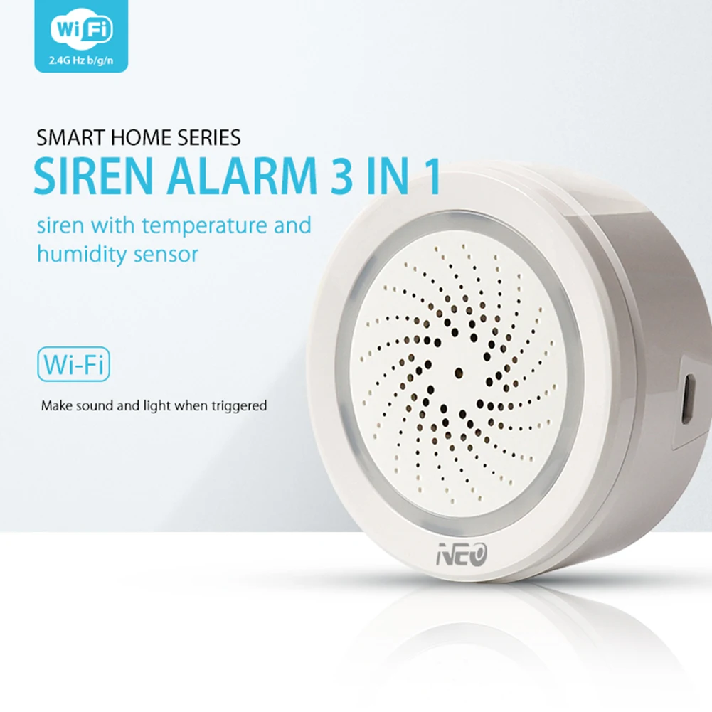 3 in 1 WiFi Siren Alarm with Temperature Humidity Sensor for Alexa Google Home Wireless WiFi Siren Alarm Sensor Sound
3 in 1 WiFi Siren Alarm with Temperature Humidity Sensor for Alexa Google Home Wireless WiFi Siren Alarm Sensor Sound