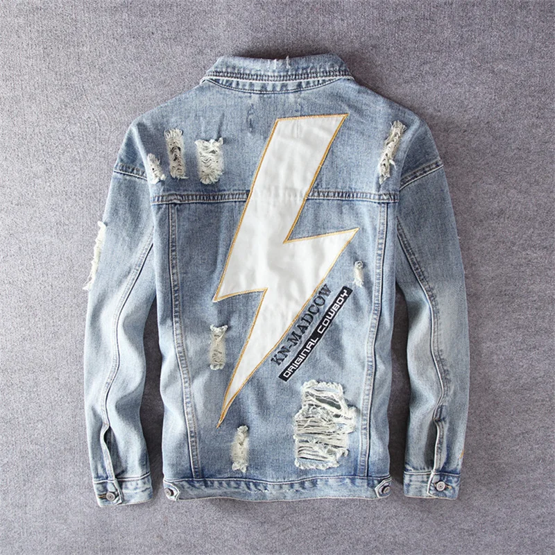 Hip-hop Style Men's Light Blue Embroidered Printed Denim Jacket Beggar Ripped Clothes Fashion Street Trend Denim Jacket Coat XL
Hip-hop Style Men's Light Blue Embroidered Printed Denim Jacket Beggar Ripped Clothes Fashion Street Trend Denim Jacket Coat XL