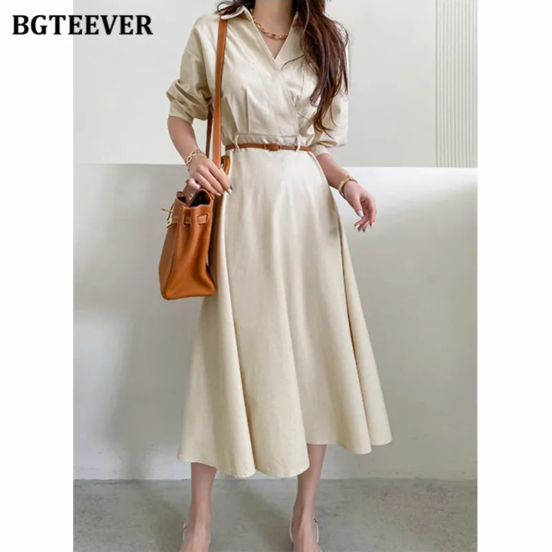 BGTEEVER Casual Chic Turn-down Collar Women Solid Dress Short Sleeve Pocket Belted Slim Waist Female A-line Dress 2021 Summer
BGTEEVER Casual Chic Turn-down Collar Women Solid Dress Short Sleeve Pocket Belted Slim Waist Female A-line Dress 2021 Summer