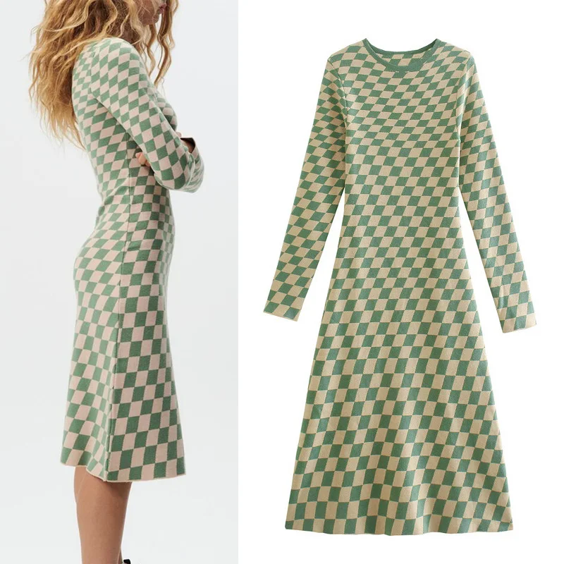 Za Long Sleeve Lattice Print Autumn Winter Kintting Dresses Woman's Fashion Round Neck Slim Long Dress Street Pullover Dresses
Za Long Sleeve Lattice Print Autumn Winter Kintting Dresses Woman's Fashion Round Neck Slim Long Dress Street Pullover Dresses