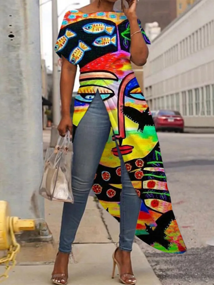 Multicolor Asymmetrical Abstract Round Neck Holiday Tops Hot Sale Casual Short Sleeve Eye Print T-shirt
Multicolor Asymmetrical Abstract Round Neck Holiday Tops Hot Sale Casual Short Sleeve Eye Print T-shirt