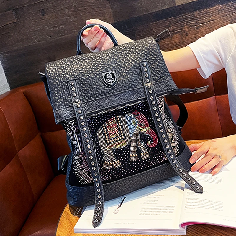 

Luxury Rhinestone Backpack for Women Ita Bag Shoulder Animal Prints Fancy Bolsa Feminina School Mochilas Para Mujer Sac A Dos