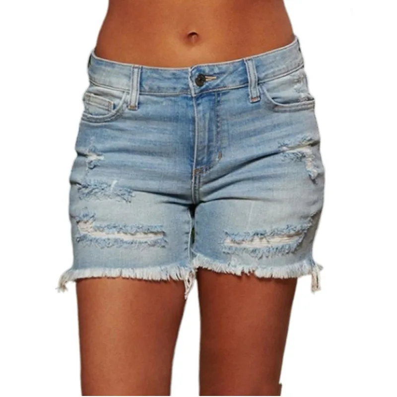 

Women Denim Booty Shorts Ripped Female Fashion Casual Summer Cool High Waist Fur Lined Leg Opening Plus Size Sexy Short Jean 615