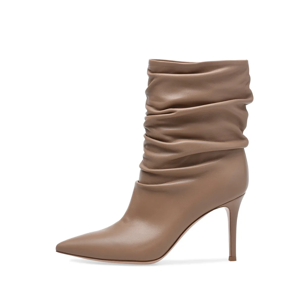 Women's black pointed pleated sleeve spring and autumn short boots Large High Heel Ankle Boots
Women's black pointed pleated sleeve spring and autumn short boots Large High Heel Ankle Boots