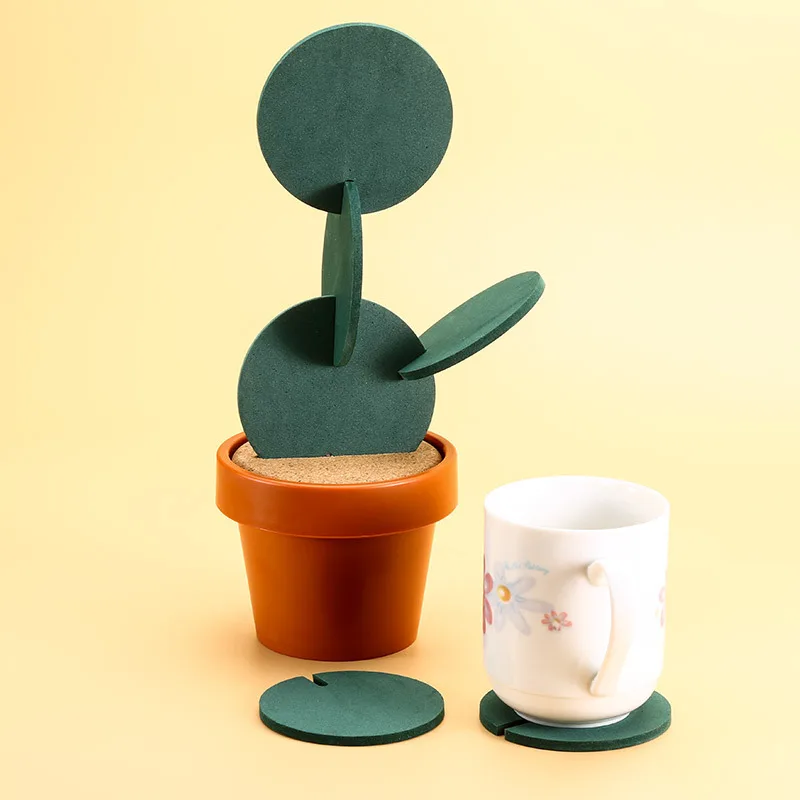 

6 PCS Creative Cactus Table Cup Mat Heat Insulation Set Creative Gift Planet Non-slip Tea Coffee Cup Holder Coasters Pad Home