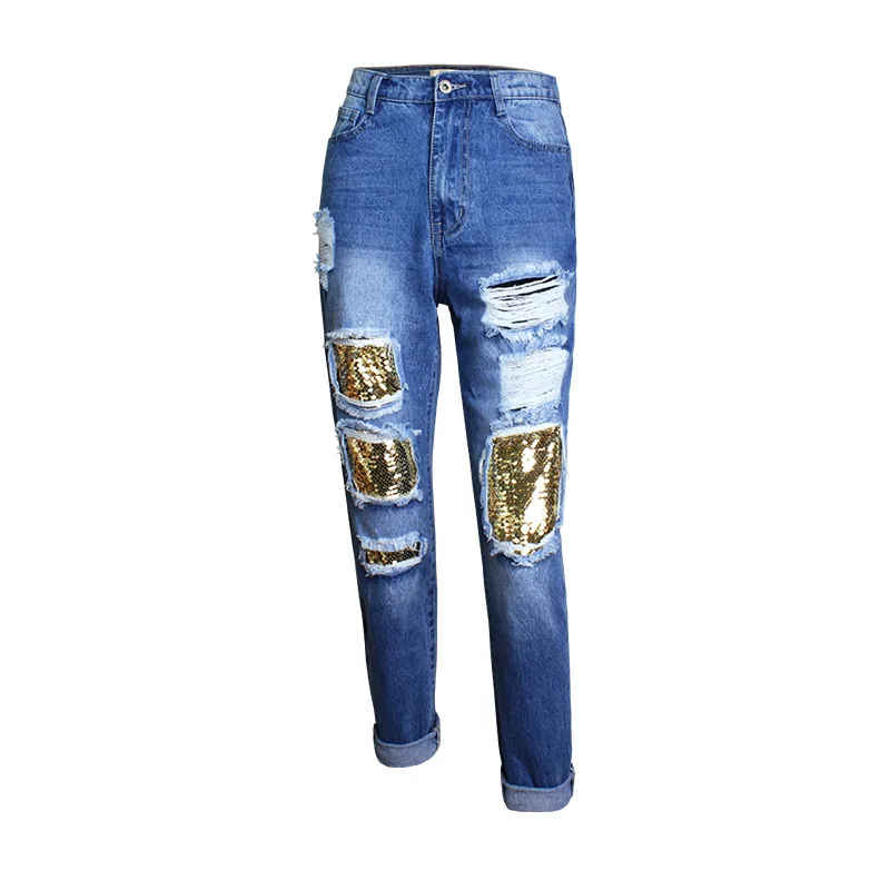 Style BF style women's sequins straight beggars big hole JEANS NEW Loose Capris
Style BF style women's sequins straight beggars big hole JEANS NEW Loose Capris