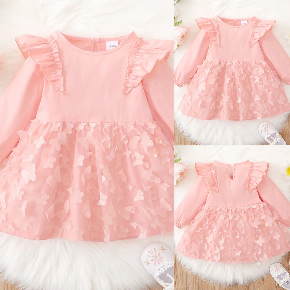 Solid Color Princess Baby Dress Long Sleeve Pink Floral Ruffle Newborn Girl Clothes Dress Autumn Round Neck Baby Girl Dress
Solid Color Princess Baby Dress Long Sleeve Pink Floral Ruffle Newborn Girl Clothes Dress Autumn Round Neck Baby Girl Dress