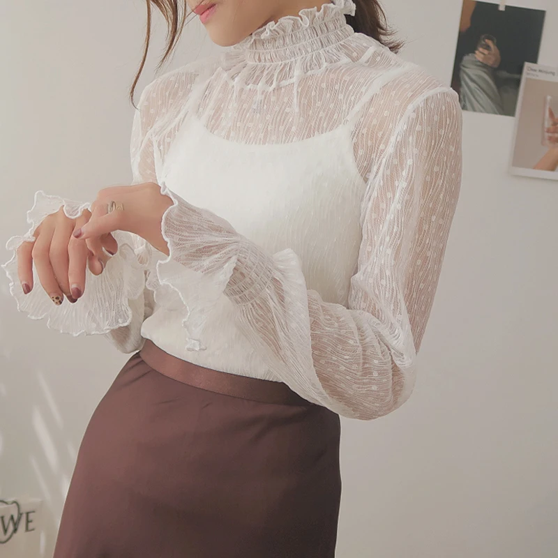 Блузка женская кружевная прозрачная свободного покроя 22 цвета | Женская одежда