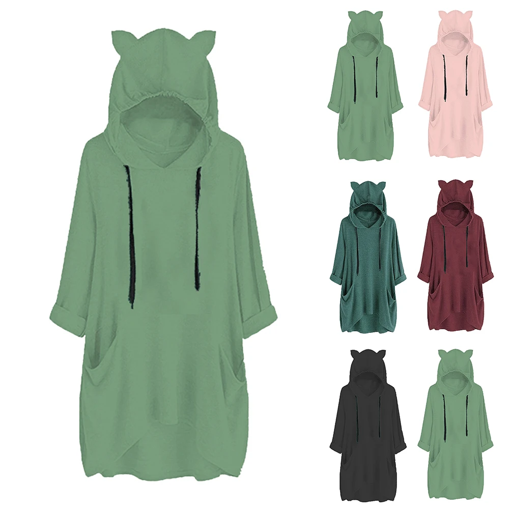 Women Cute Ears Hooded Solid Pockets Pullover Loose Sweet New Winter Sweatshirts Autumn Winter Casual Vintage Clothes
Women Cute Ears Hooded Solid Pockets Pullover Loose Sweet New Winter Sweatshirts Autumn Winter Casual Vintage Clothes