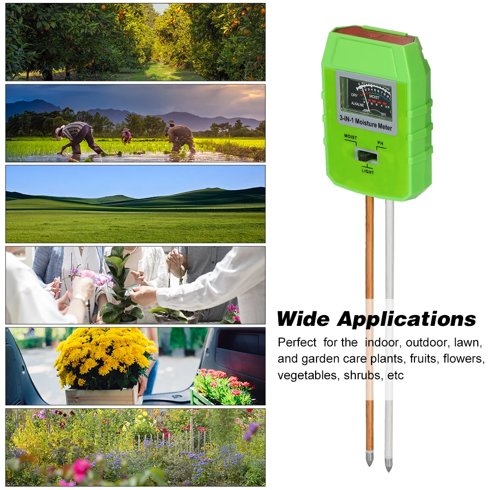 3-in-1 Soil pH Light Moisture Meter Soil Test Kit for Indoor Outdoor Garden Lawn Farm No Battery Required
3-in-1 Soil pH Light Moisture Meter Soil Test Kit for Indoor Outdoor Garden Lawn Farm No Battery Required