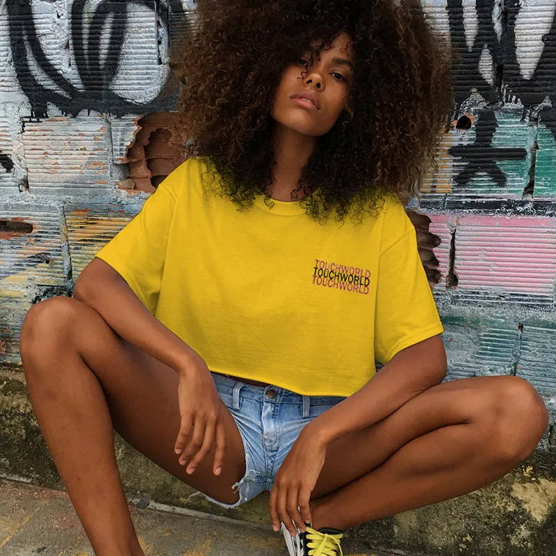 2020 Sexy Cropped T Shirt Streetwear Women Print Short Sleeve Tshirt 4 Colors Letter Crop Top T-Shirt Womens O Neck Tops
2020 Sexy Cropped T Shirt Streetwear Women Print Short Sleeve Tshirt 4 Colors Letter Crop Top T-Shirt Womens O Neck Tops