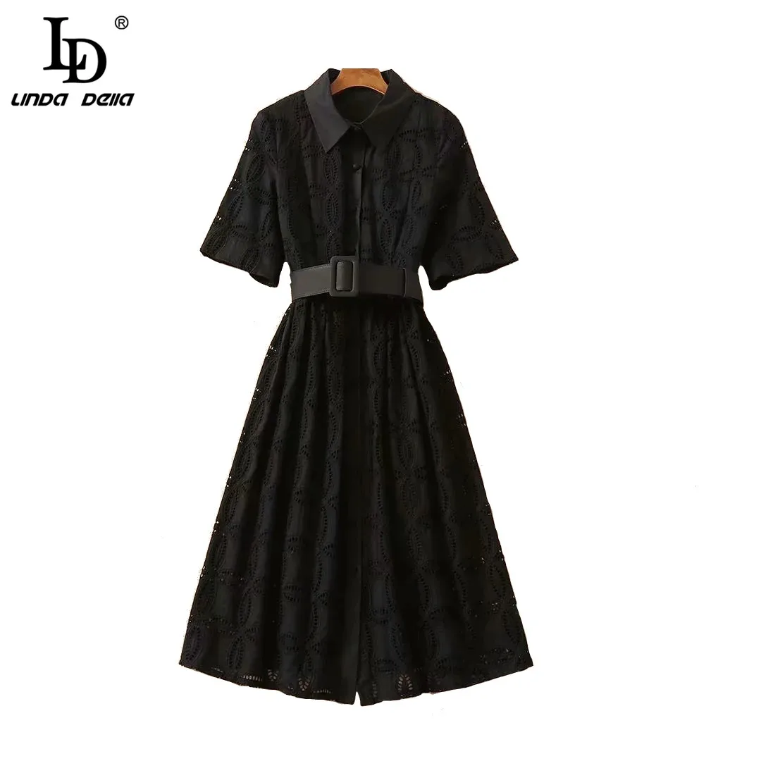 LD LINDA DELLA Summer Fashion Runway Vintage Black Dress Women Flare Sleeve Flowers Embroidery Belted Holiday Party Dress 2021
LD LINDA DELLA Summer Fashion Runway Vintage Black Dress Women Flare Sleeve Flowers Embroidery Belted Holiday Party Dress 2021