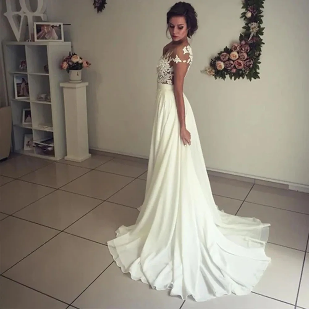 Miaoduo V-neck Beach Wedding Dresses Elegant Lace Appliques Cap Sleeve White Wedding Gown Bridal Dresses Vestido De Novia
Miaoduo V-neck Beach Wedding Dresses Elegant Lace Appliques Cap Sleeve White Wedding Gown Bridal Dresses Vestido De Novia