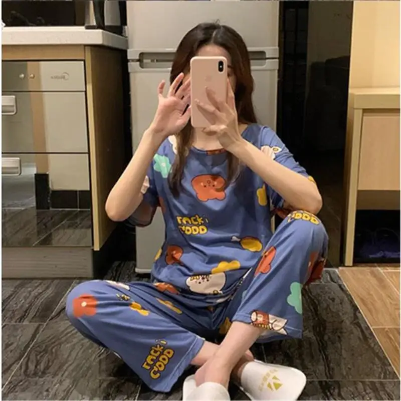 New Summer Pajamas Set For Women's Short Sleeve Pyjamas Long Pants Femme Cardigan Sleepwear Suit Korean Sweet Fresh Home Wear
New Summer Pajamas Set For Women's Short Sleeve Pyjamas Long Pants Femme Cardigan Sleepwear Suit Korean Sweet Fresh Home Wear