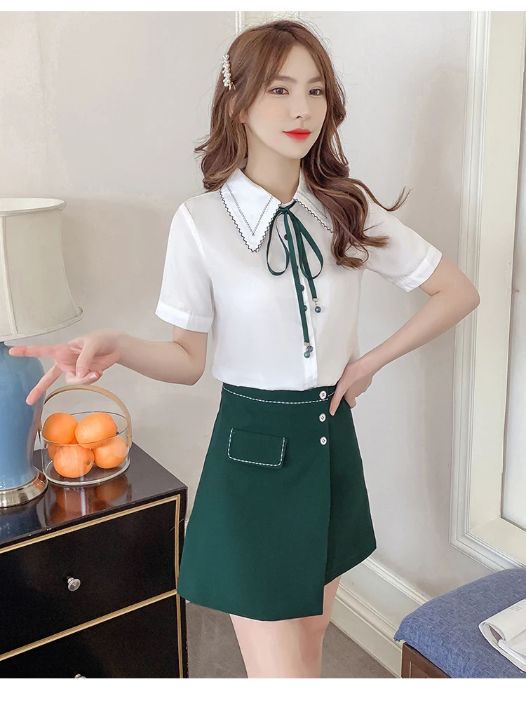 2021 Summer Suit Women's New Small Fresh Lapel Bow Single Breasted Temperament Shirt Slim Slim Short Skirt Two Piece Set
2021 Summer Suit Women's New Small Fresh Lapel Bow Single Breasted Temperament Shirt Slim Slim Short Skirt Two Piece Set