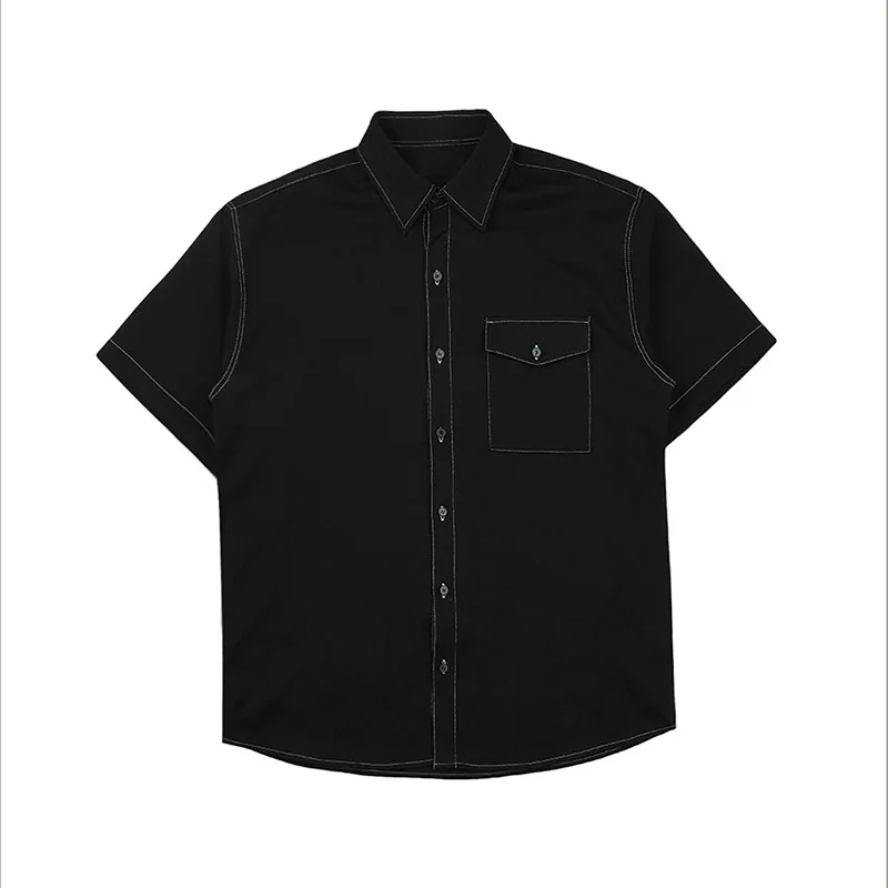 Summer short-sleeved shirt men's Korean version white line handsome casual shirt Japanese versatile thin style Hong Kong jacket 
Summer short-sleeved shirt men's Korean version white line handsome casual shirt Japanese versatile thin style Hong Kong jacket