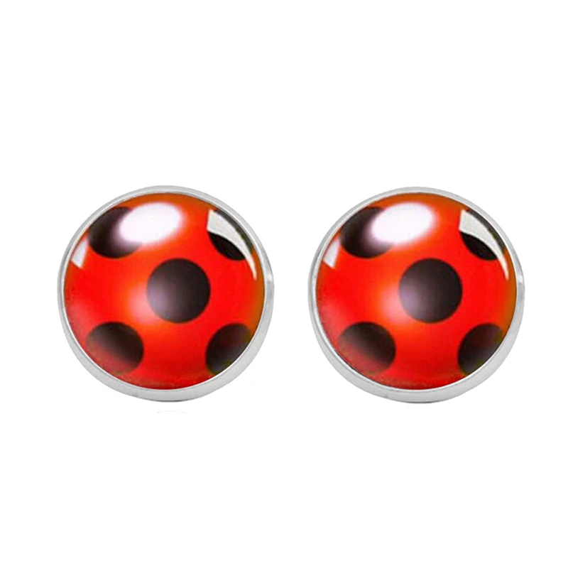 Ladybug Anime Cartoon Style Stainless Steel Plated Earrings Jewelry Glass Dome Stud Gifts | Украшения и аксессуары