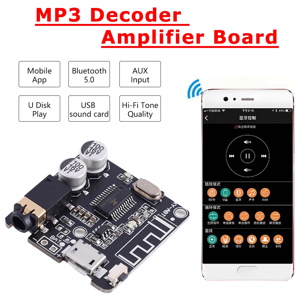 Bluetooth 5.0 Audio Receiver Decoder Board MP3 Lossless Player Wireless Stereo Music Audio Amplifier Module APP Controller AUX
Bluetooth 5.0 Audio Receiver Decoder Board MP3 Lossless Player Wireless Stereo Music Audio Amplifier Module APP Controller AUX