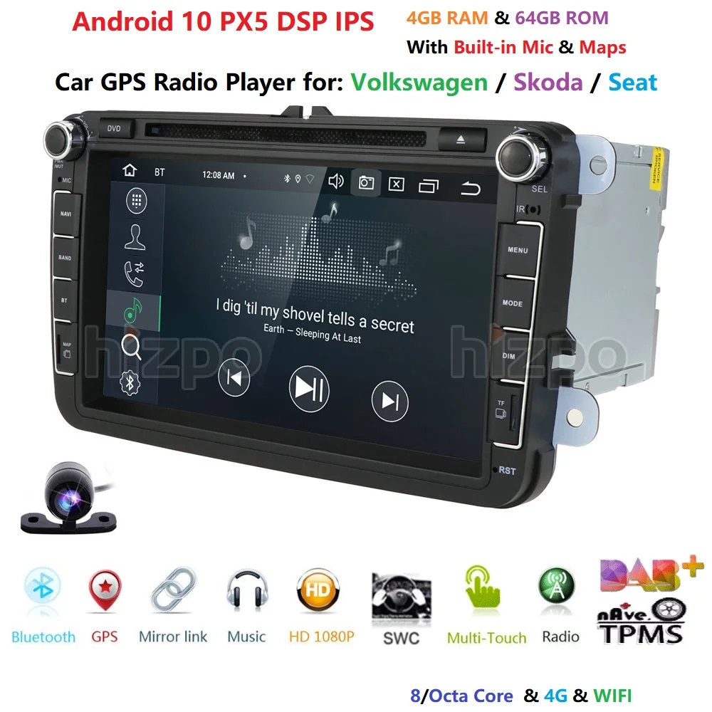 Фото HIZPO 2din Android 10 0 Восьмиядерный 4 Гб ОЗУ автомобильный DVD для VW Passat CC Polo GOLF 5 6 Touran EOS T5