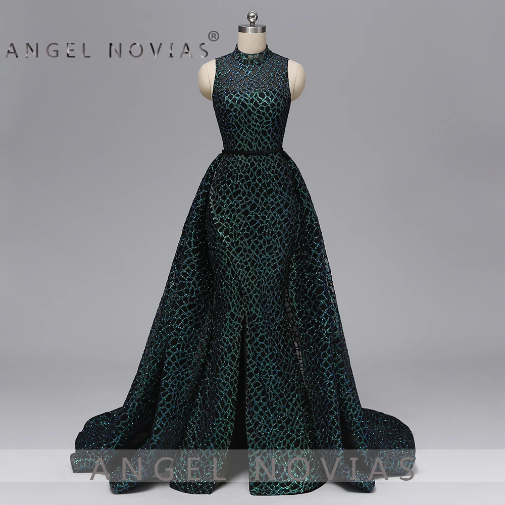 ANGEL NOVIAS Long Women Arabic High Neck Abendkleider Mermaid Lace Black and Green Evening Dresses 2019 with Detachable Skirt 
ANGEL NOVIAS Long Women Arabic High Neck Abendkleider Mermaid Lace Black and Green Evening Dresses 2019 with Detachable Skirt
