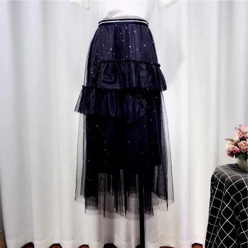Feminine Skirts 2020 New Summer Ultra Long Splicing Mesh Elastic Waist Bohemian Fairy Skirt Black Ruffles Skirt for Women
Feminine Skirts 2020 New Summer Ultra Long Splicing Mesh Elastic Waist Bohemian Fairy Skirt Black Ruffles Skirt for Women
