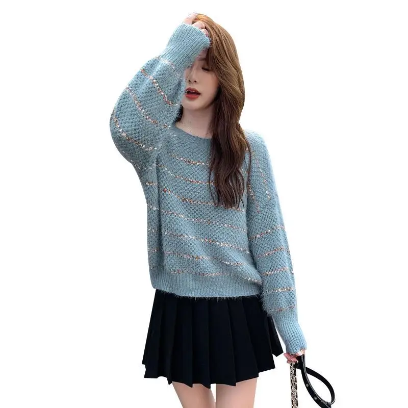 Striped top women's new cocoon Pullover loose and lazy sweater for autumn and winter
Striped top women's new cocoon Pullover loose and lazy sweater for autumn and winter