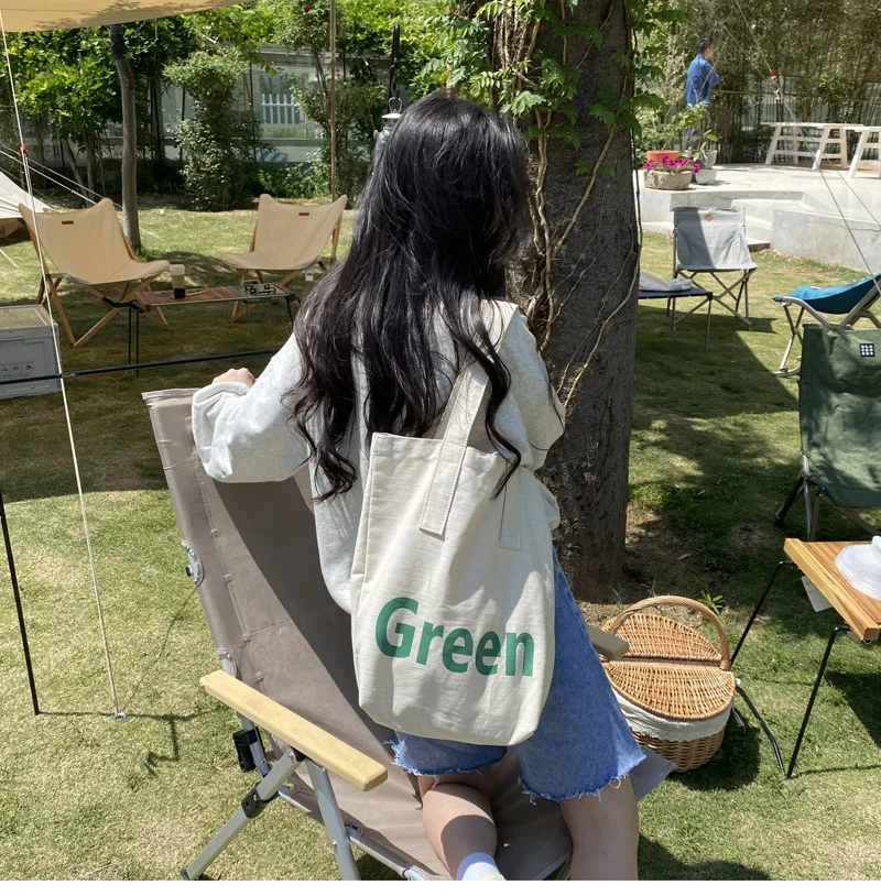 Female Canvas Handbag Women Simple Green English Printing Shoulder Bag Eco- Friendly Grocery Shopping Bag Casual Totes for Girls
Female Canvas Handbag Women Simple Green English Printing Shoulder Bag Eco- Friendly Grocery Shopping Bag Casual Totes for Girls