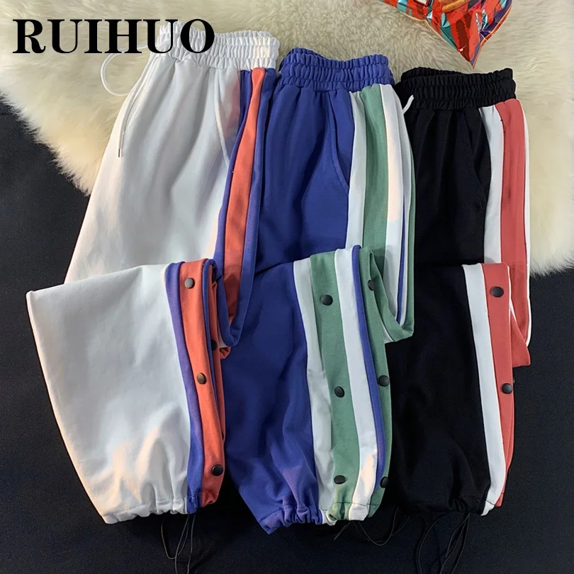 Брюки RUIHUO мужские в полоску, шаровары в стиле хип-хоп, корейская мода до щиколотки, спортивные штаны, 2XL, осень 2021 
Брюки RUIHUO мужские в полоску, шаровары в стиле хип-хоп, корейская мода до щиколотки, спортивные штаны, 2XL, осень 2021