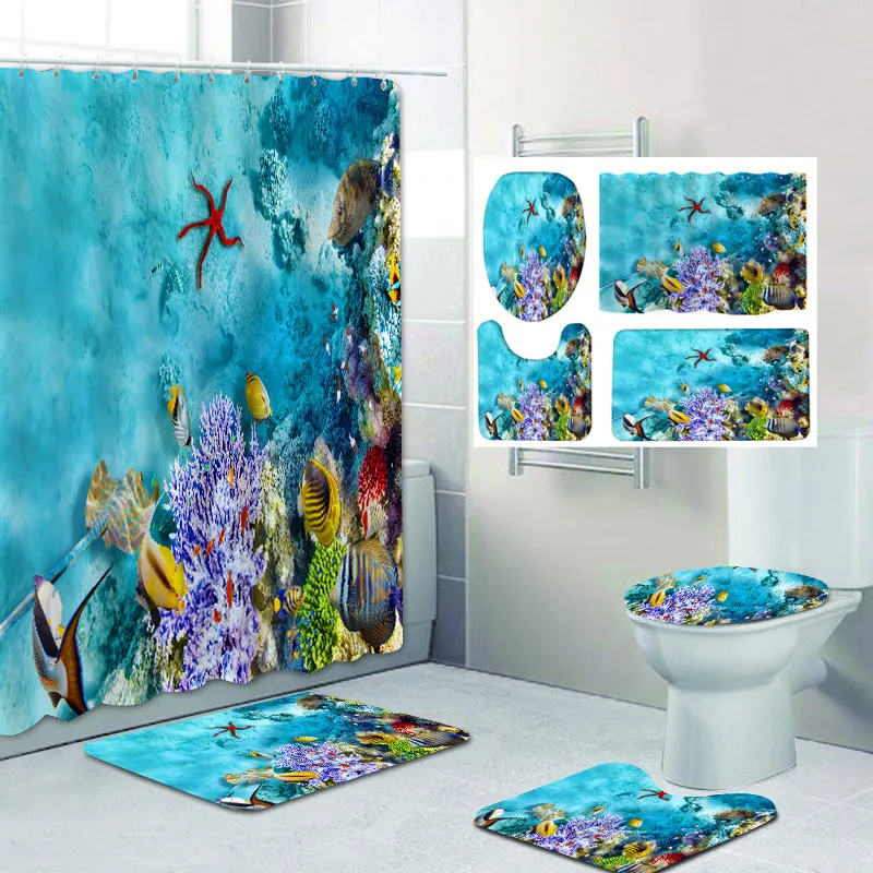 Underwater World Shower Curtain Set Carpet Toilet Cover Bath Mat Bathroom Waterproof Belt 12 Hooks Home Decor Free Shipp 
Underwater World Shower Curtain Set Carpet Toilet Cover Bath Mat Bathroom Waterproof Belt 12 Hooks Home Decor Free Shipp
