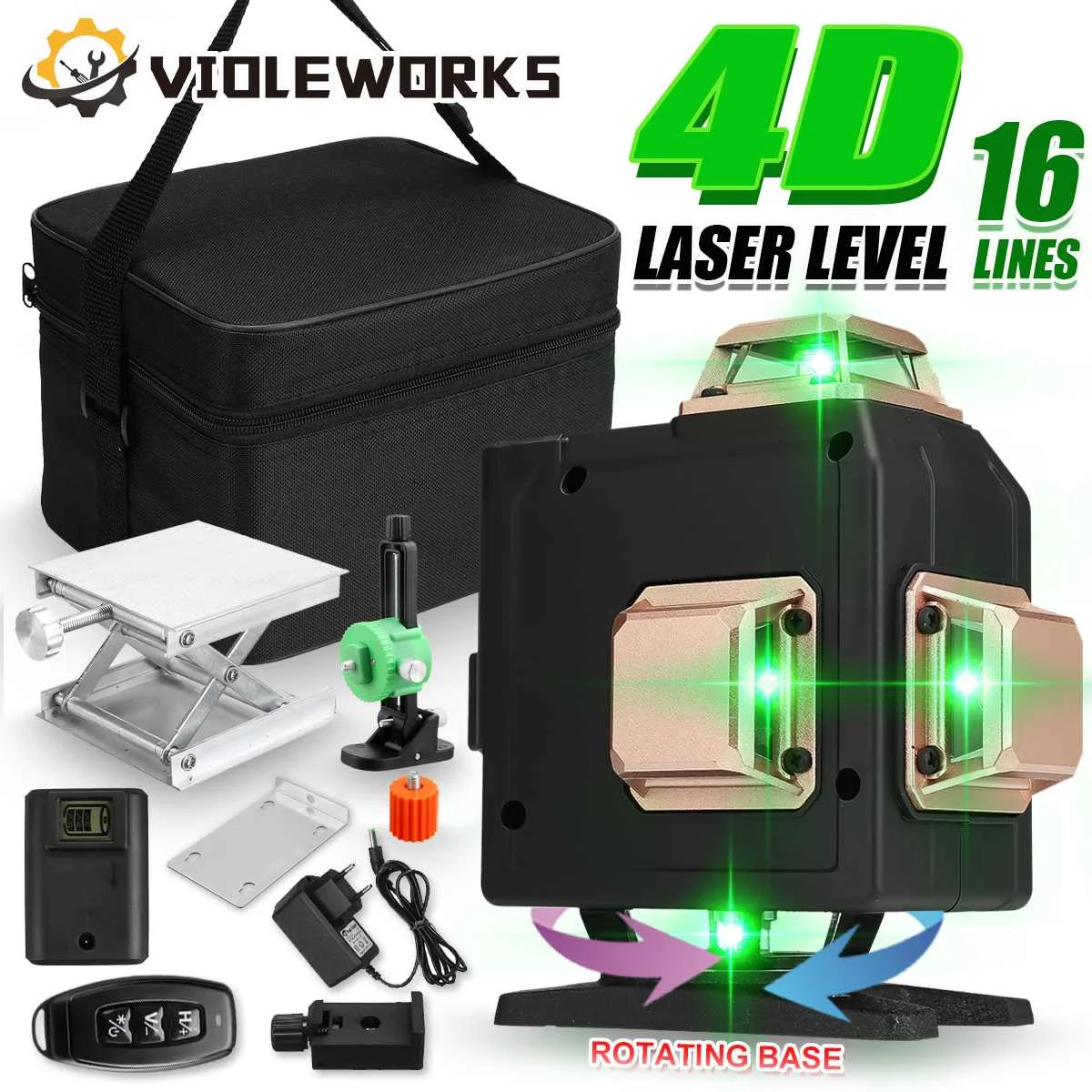 4D 16 Lines Green Light Laser Level Rotating Base Battery Display Self-Leveling 360 Degree Horizontal Vertical Cross Laser Beam
4D 16 Lines Green Light Laser Level Rotating Base Battery Display Self-Leveling 360 Degree Horizontal Vertical Cross Laser Beam