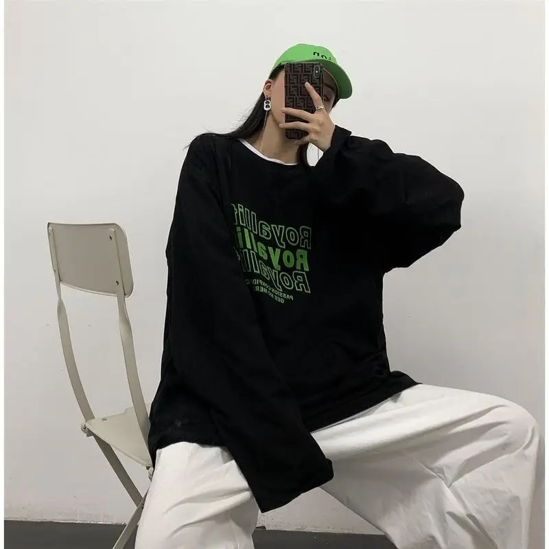 Harajuku Style Long-sleeved Shirt Women Spring-autumn Korean Letter Printed Loose Top Female Retro Trend Stitching O-neck Blouse
Harajuku Style Long-sleeved Shirt Women Spring-autumn Korean Letter Printed Loose Top Female Retro Trend Stitching O-neck Blouse