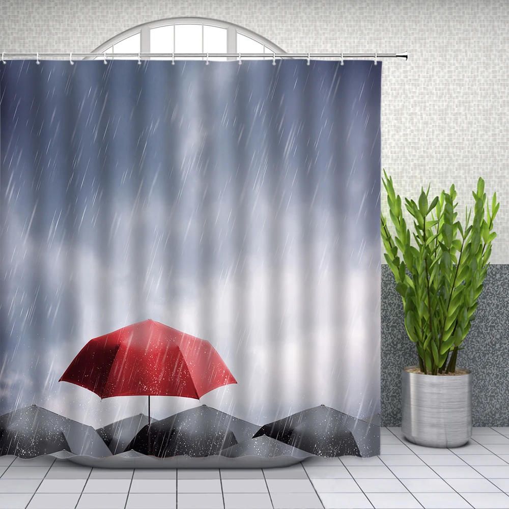 Black red Umbrella Shower Curtains Rain Landscape Bathroom Decor Home Bath Waterproof Polyester Cloth Curtain Sets
Black red Umbrella Shower Curtains Rain Landscape Bathroom Decor Home Bath Waterproof Polyester Cloth Curtain Sets