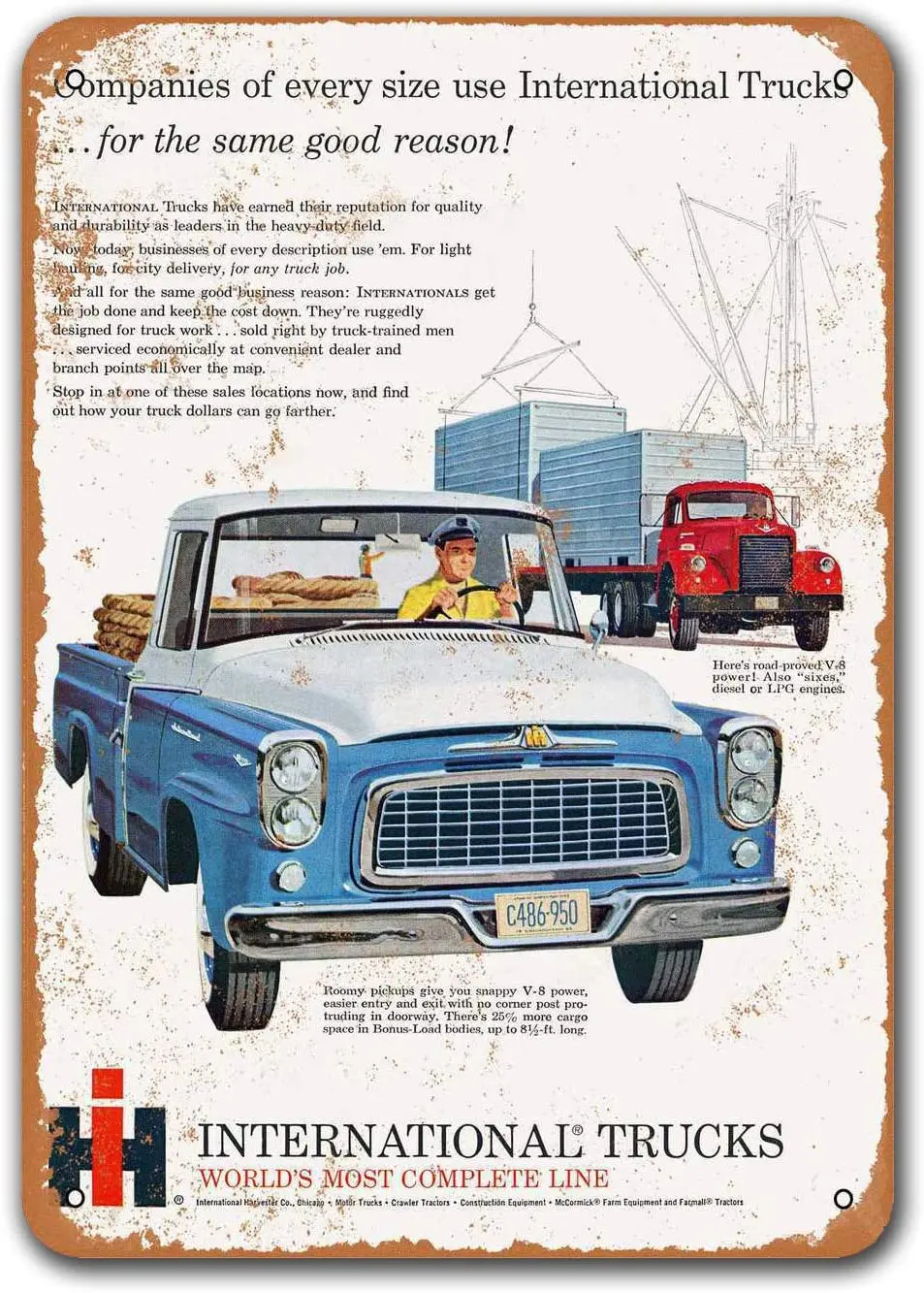 1960 Международная грузовая машина пикап и сверхмощный автомобиль металлический жестяной знак, Sisoso винтажные таблички плакат мужская пещера...
1960 Международная грузовая машина пикап и сверхмощный автомобиль металлический жестяной знак, Sisoso винтажные таблички плакат мужская пещера...