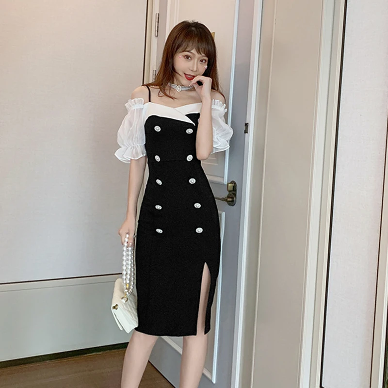 Fashion Korean Vintage Sexy Strap Slash Neck Midi Party Dress Ladies Elegant Coffee Break Casual Puff Sleeve Split Pencil Dress
Fashion Korean Vintage Sexy Strap Slash Neck Midi Party Dress Ladies Elegant Coffee Break Casual Puff Sleeve Split Pencil Dress