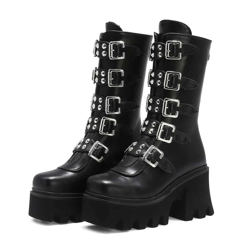 Winter Gothic Punk Womens Platform Boots Buckle Strap Zipper Creeper Wedge Shoes Mid Calf Military Combat Boots zapatillas mujer
Winter Gothic Punk Womens Platform Boots Buckle Strap Zipper Creeper Wedge Shoes Mid Calf Military Combat Boots zapatillas mujer