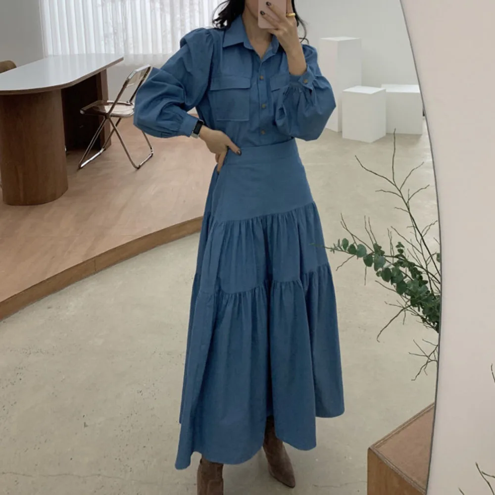 Two Piece Sets Women Long Sleeve Blouse Top And Maxi Skirt Korea Japan Chic Office Ladies Button Matching Outfits 2 Pc Suit 
Two Piece Sets Women Long Sleeve Blouse Top And Maxi Skirt Korea Japan Chic Office Ladies Button Matching Outfits 2 Pc Suit