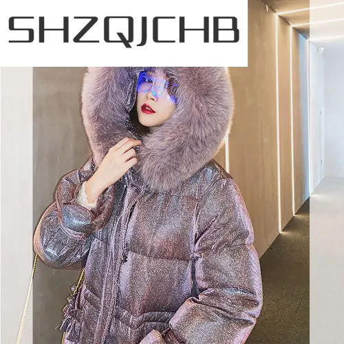 

SHZQ Fashionable Winter Down Jacket Women 2021 Korean Long Warm Woman Parkas Star Shining Coat Female Clothes Fox Fur Collar 5