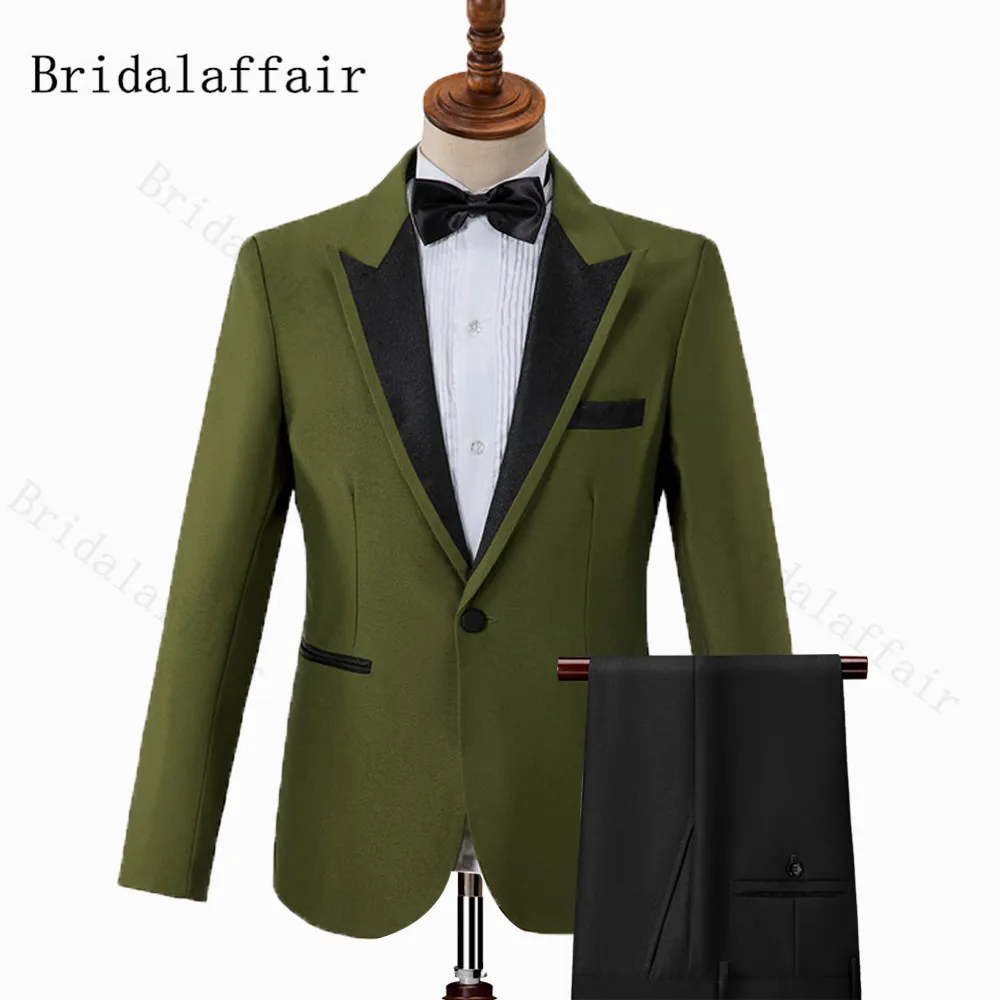 Bridalaffair армейский зеленый Блейзер с черным лацканом Женский официальный костюм