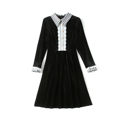 High quality women Spring Autumn warm Femal Ladies Casual streetwear femme Velvet fashion brand Vintage Lapel lace Dress French
High quality women Spring Autumn warm Femal Ladies Casual streetwear femme Velvet fashion brand Vintage Lapel lace Dress French