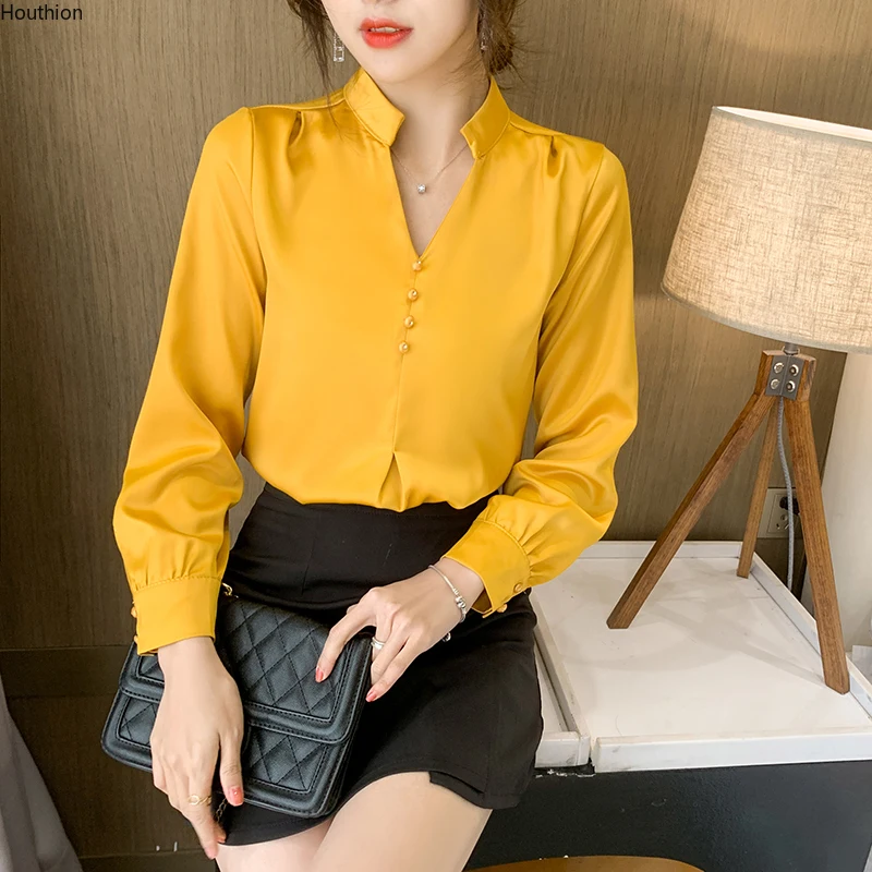 Houthion Long Sleeve Women's Blouse Solid Color V-neck Shirt Fashion Tops Korean Casual Comfortable Plus Size Silk
Houthion Long Sleeve Women's Blouse Solid Color V-neck Shirt Fashion Tops Korean Casual Comfortable Plus Size Silk