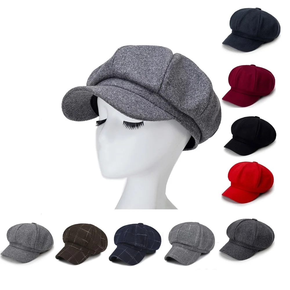 Women's Beret Newsboy Hat Autumn and Winter Casua New Beret Fashion Imitation Woolen Plaid Octagonal Hat Women Caps
Women's Beret Newsboy Hat Autumn and Winter Casua New Beret Fashion Imitation Woolen Plaid Octagonal Hat Women Caps