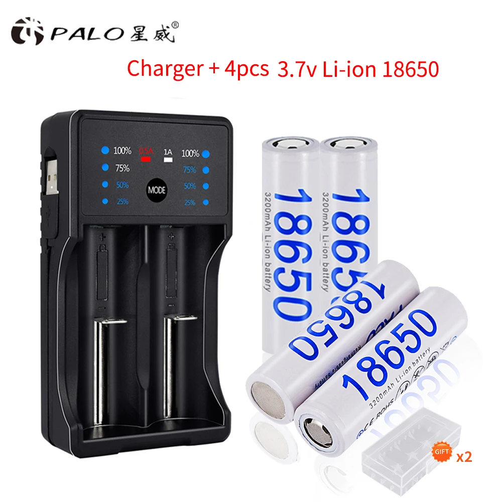 Palo 18650 Li-ion Battery 3.7V Rechargeable Lithium Battery+USB Smart Battery Charger for 14500 26650 18650 18500 Batteria
Palo 18650 Li-ion Battery 3.7V Rechargeable Lithium Battery+USB Smart Battery Charger for 14500 26650 18650 18500 Batteria