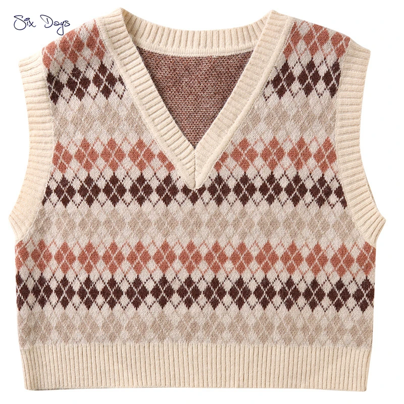 Korean Style Women's Knitted Vest Female V-Neck Jacquard Art Retro Loose Casual Shirt 2021 Spring Autumn Sleeveless Pullover
Korean Style Women's Knitted Vest Female V-Neck Jacquard Art Retro Loose Casual Shirt 2021 Spring Autumn Sleeveless Pullover