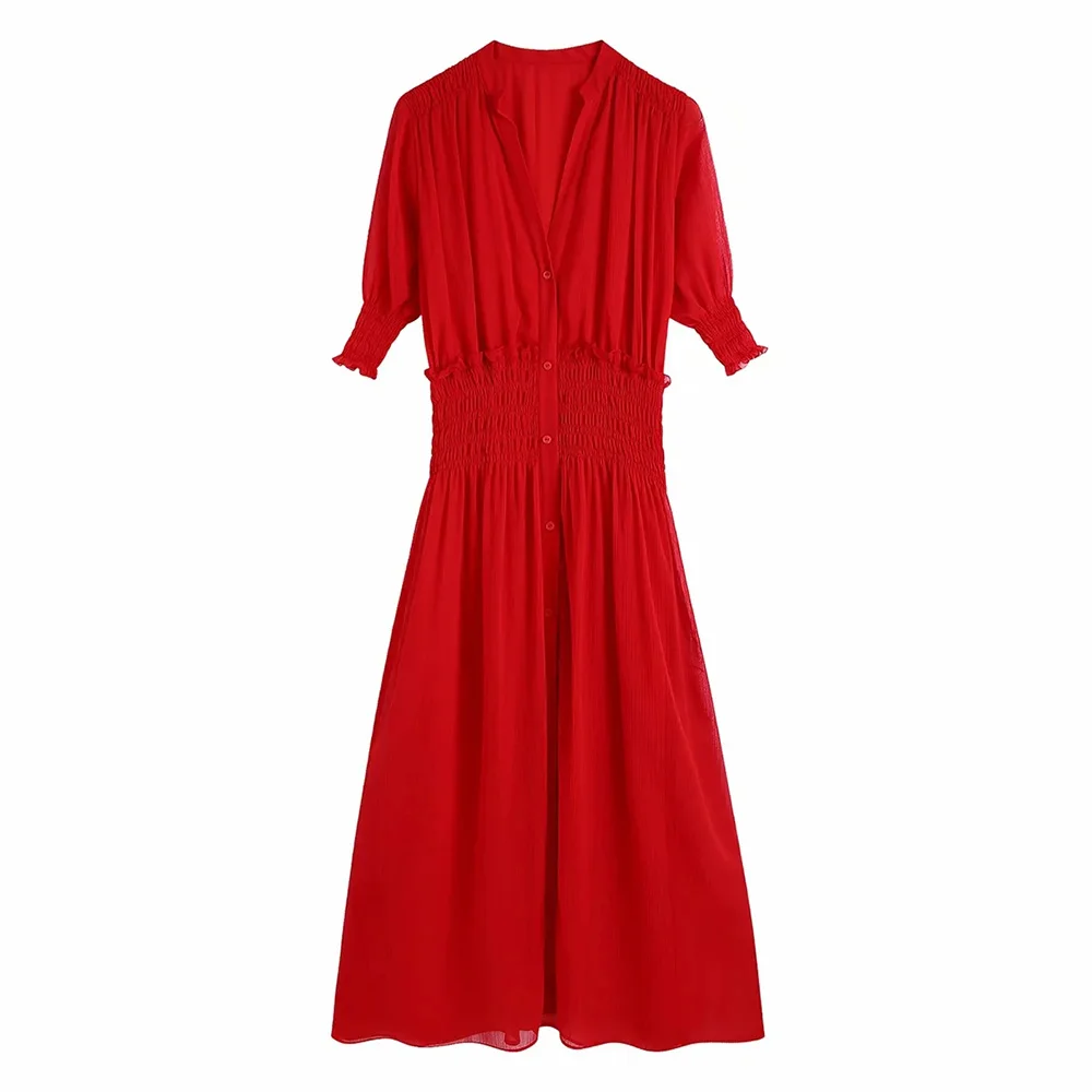 BBWM Za 2021 Red Chiffon Summer Dress Women Short Elastic Waist Vintage Midi Dresses Woman Button Up Lining Party Dress
BBWM Za 2021 Red Chiffon Summer Dress Women Short Elastic Waist Vintage Midi Dresses Woman Button Up Lining Party Dress