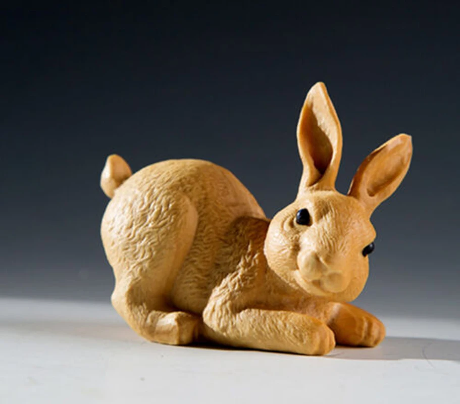 

TL026- 6*3.3*4.8 CM Carved Boxwood Carving Figurine - Lovely Cute Rabbit