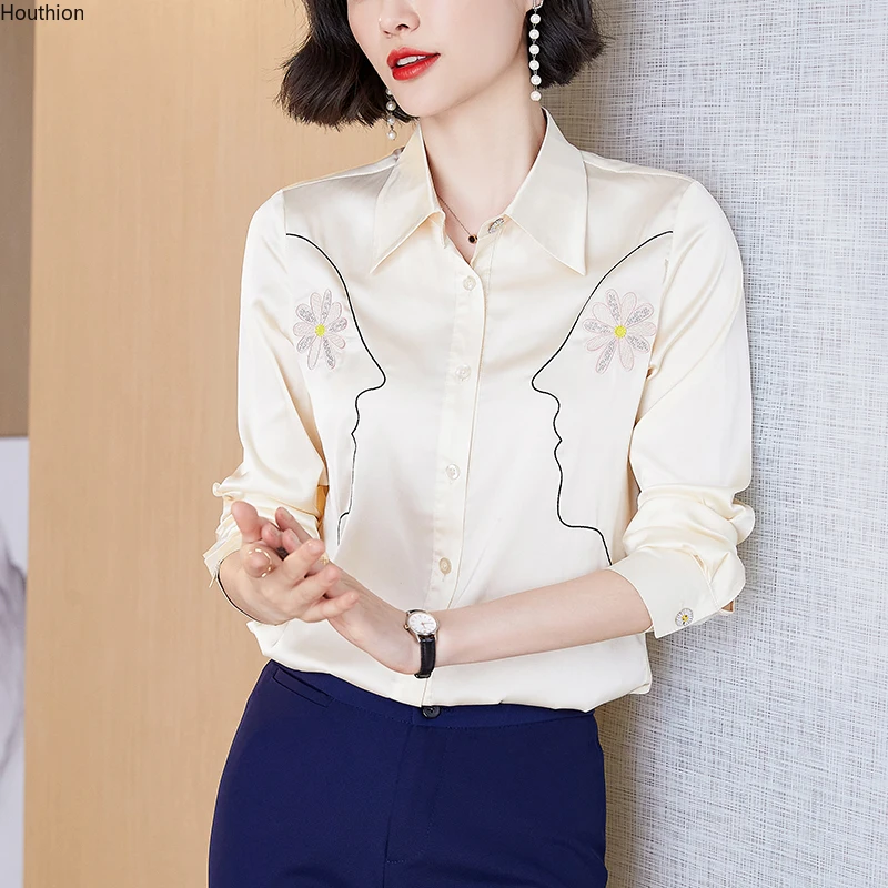 Summer Autumn New Women's Blouse Polo Shirt Long Sleeve Splicing Printing Satin Casual Fashion Loose Houthion
Summer Autumn New Women's Blouse Polo Shirt Long Sleeve Splicing Printing Satin Casual Fashion Loose Houthion