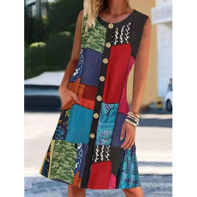 2021 Fashion Summer Women's Round Neck Sleeveless Printed Contrast Pocket Dress Beach Dress Party Dresses for Women
2021 Fashion Summer Women's Round Neck Sleeveless Printed Contrast Pocket Dress Beach Dress Party Dresses for Women